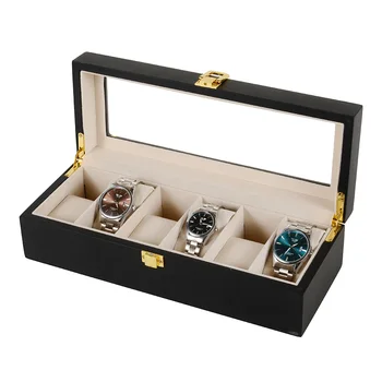 

New 2/3/5/6/10/12 Slots Watch Box Storage With Red Black Wooden Glass Case Bracelet Display Casket Watches Holder Casket