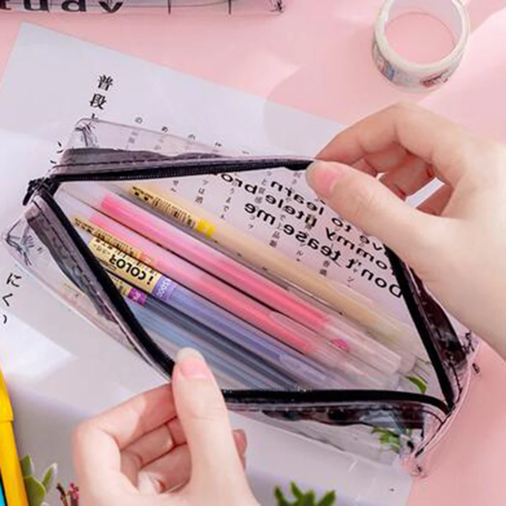 Новый прозрачный пенал на молнии с милыми надписями чехол для ручек канцелярских