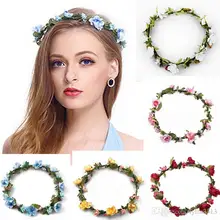 Пляжное богемное волос лента на голову с цветочным украшением, Венок Корона фестиваль для свадьбы, невесты, подружки невесты венок для волос в стиле «Бохо цветочный головной венок