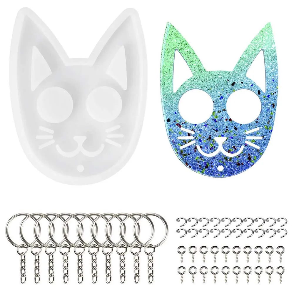 

Cat Resin Mold Keychain Pendant Self Defense Silicone Molds Animal Epoxy Resin Moulds Set For Jewelry Keyring Making Kit