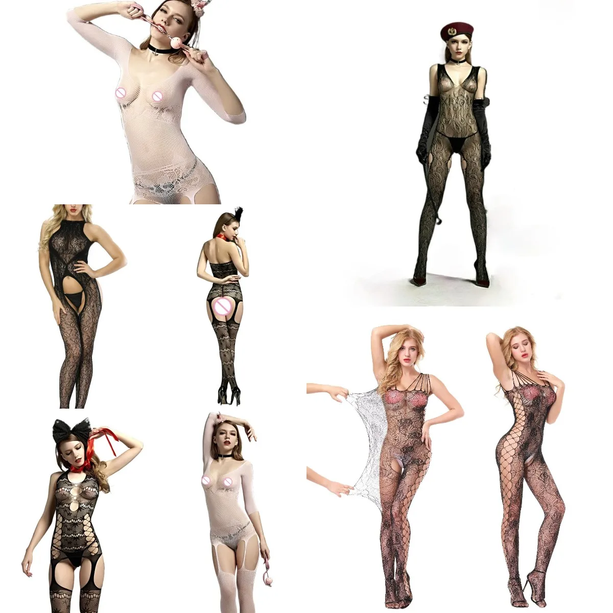 Open Crotch Jumpsuit Sexi Women Mesh Catsuit Sexy Lingerie Transparent Bodysuit Erotic Underwear Ladies See Through Leotard Sex