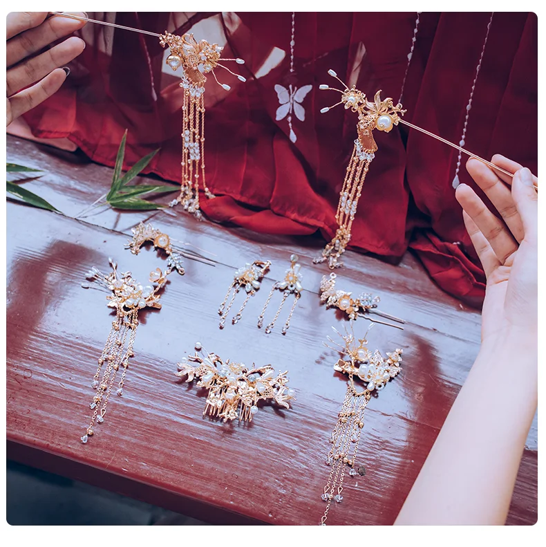 QIANJI Hanfu Noiva Tiara Acessórios para o Cabelo Traje Chinese S Phoenix Coroa de Luxo Acessórios Vestido de Noiva classicos