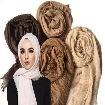 

2020 Wrinkle Women Maxi solid ripple hijab scarf bubble plain muslim turban shawl scarves Headscarf
