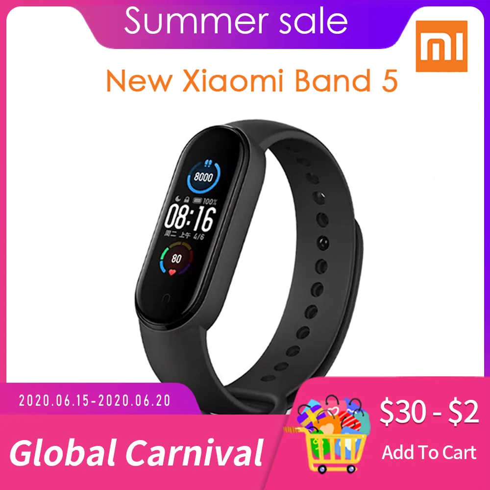 

New Xiaomi Band 5 Bluetooth Smart Bracelet 4-color AMOLED screen Miband 5 Smartband heart rate fitness sports wate