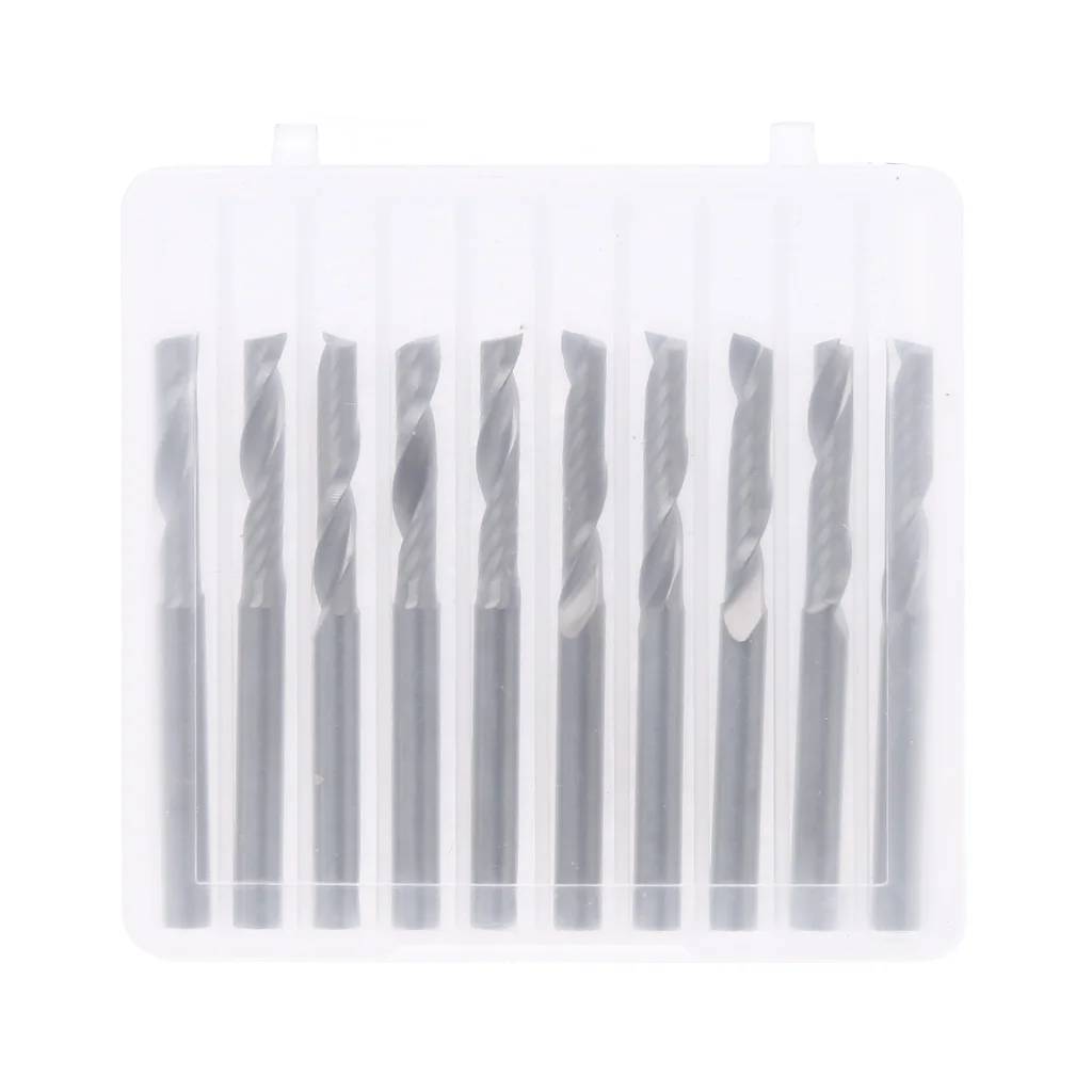 

Drop Ship 10 Pcs 1/8" Single Flute Carbide Spiral Flat Nose End Mill CNC Router Bits 17mm CEL