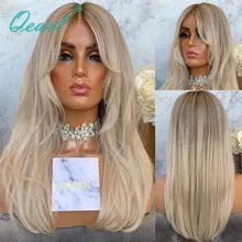 Aliexpress - Ombre Light Ash Blonde Lace Front Wig Fringe Cut 13×4/13×6 Human Hair Wigs Brazilian Remy Hair Natural Straight 150% 180% Qearl