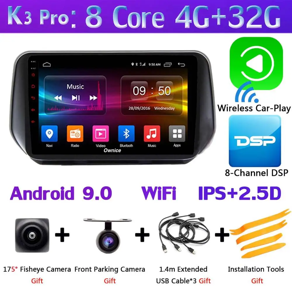 1 din 360 ° камера Android 9,0 4+ 64G gps радио CarPlay DSP SPDIF Автомобильный мультимедийный плеер для hyundai Santa FE SantaFE XL - Цвет: K3 Pro CarPlay