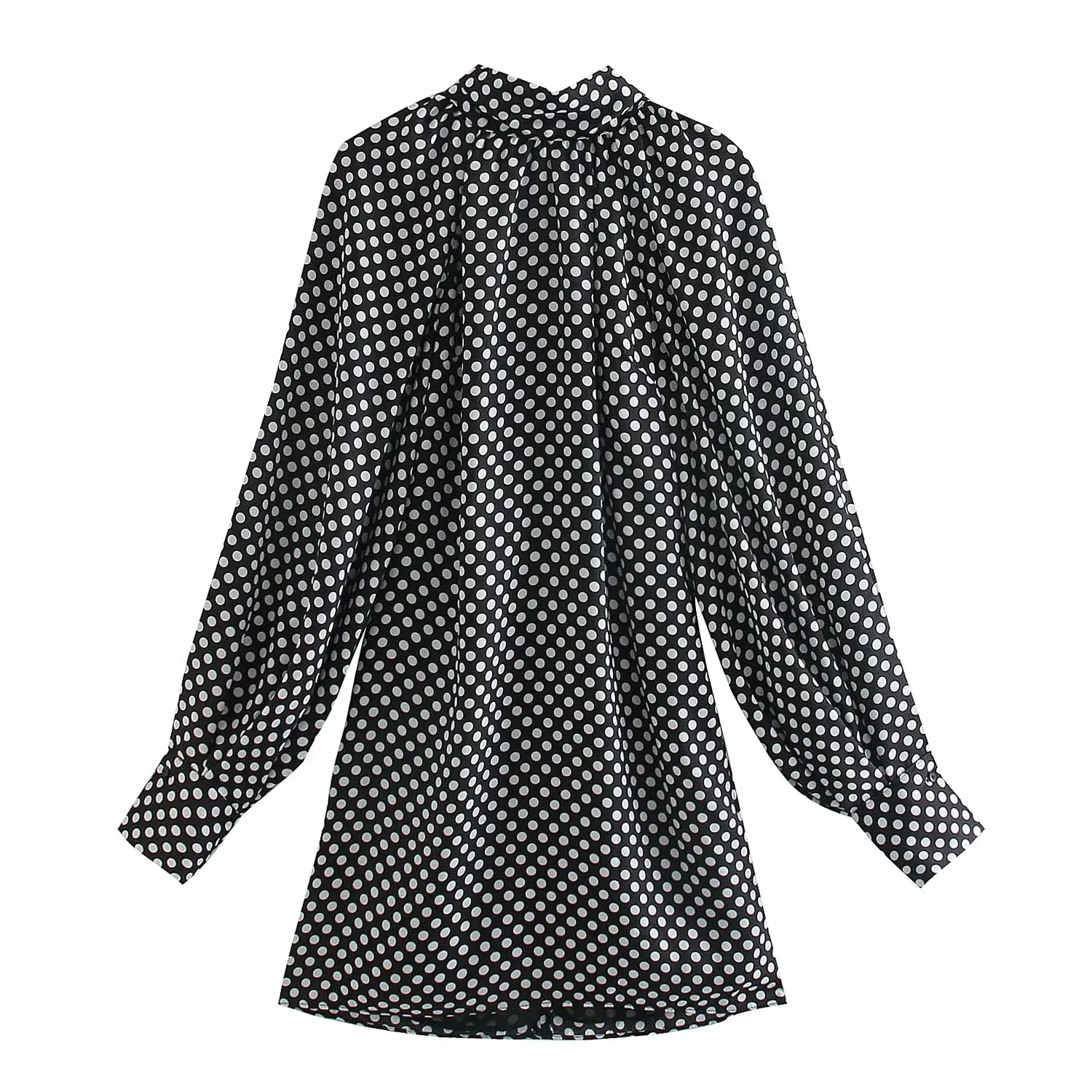 2020 New Women Dress Polka Dot High neck Bow Long Sleeves Short Dress Elegant Femme Robe Ropa Mujer Vestidos