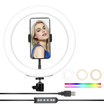 

RGB Ring Light With Phone Tripod Stand Kit Camera Photography Video Recording Selfie LED Light With Tablet Holder For IPad