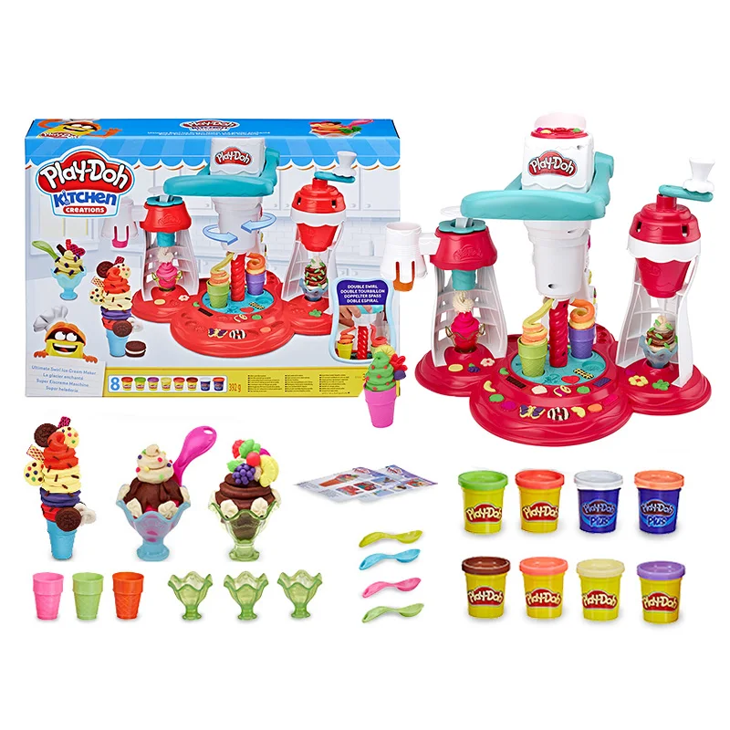 Original Play Doh Colorful Mud Cookie Tower Mold Tornado Ice Cream Set Rubber Slime Fluffy Playdough Tools Toys for Children
