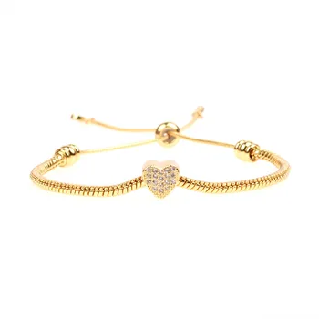 

WT-MB115 wholesale new design trendy heart charm bracelet adjustable size women micropave CZ charm bracelets