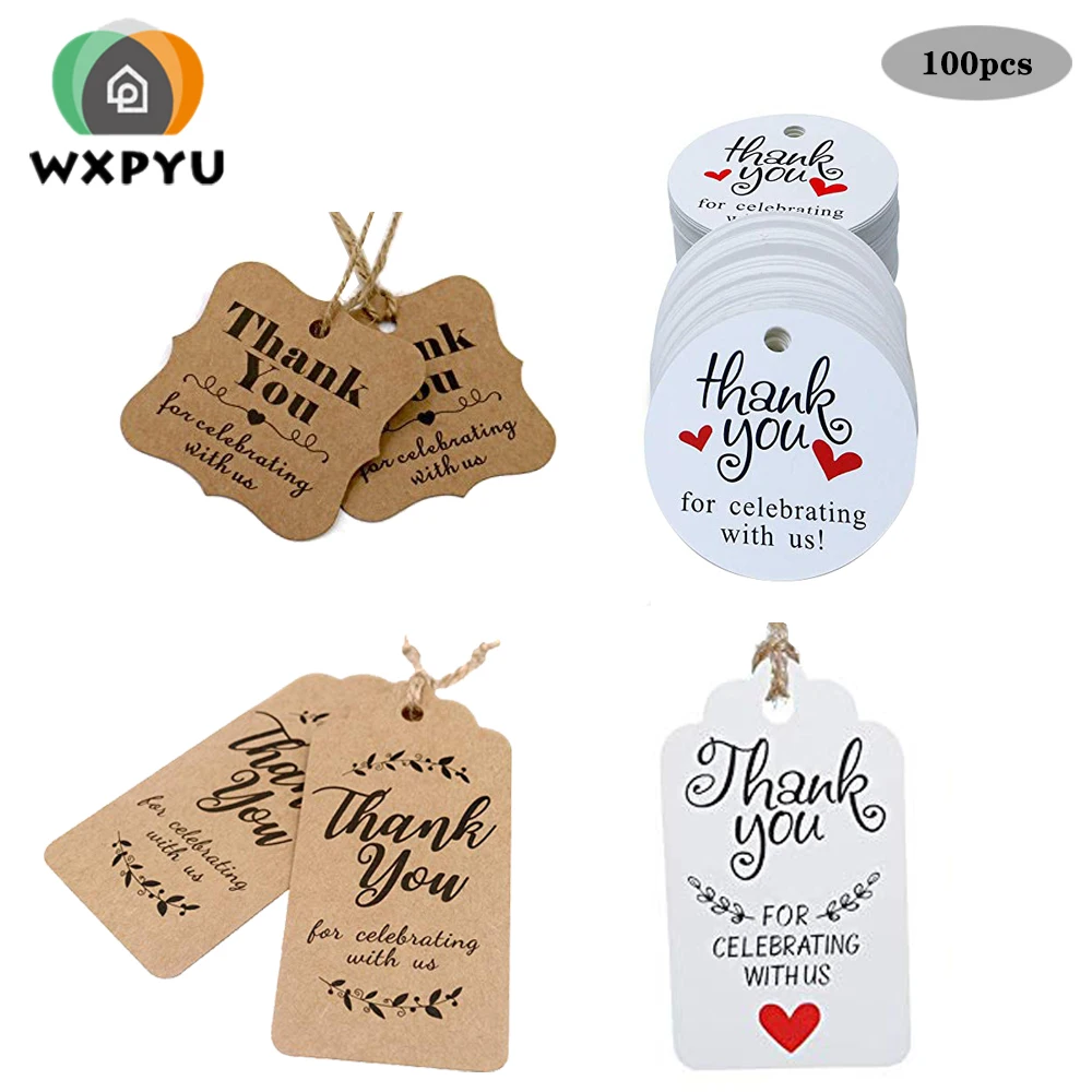 

100pcs Kraft Paper Tags thank you gift label tag hangTags DIY Food Label Wedding Gift Decorating tag Packaging label