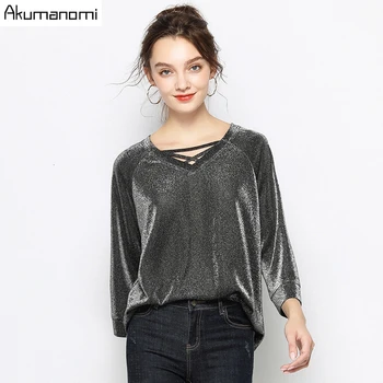 

Spring Blouse Women Shirt 2020 Plus Size 5XL V-neck Long Sleeve Sequin Female Shirt Shiny Women Tops Camiseta Mujer Haut Femme