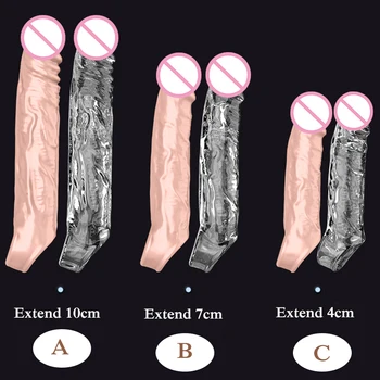 Reusable Penis Sleeve Extender Reusable Condoms Sex Toys for Men Dick Enlarger Extend 4/7/10cm Cock Sleeve Transparent/Flesh 3