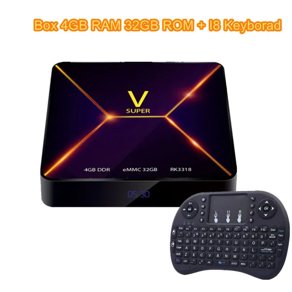 Android 9 Tv Box 4k Super V 4GB 32GB Android 9,0 Rockchip 3318 четырехъядерный BT4.0 USB3.0 2,4G/5G двойной wifi 3D телеприставка - Цвет: super v box with I8