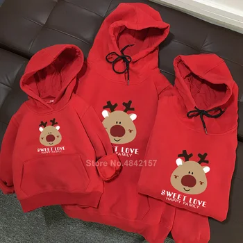 

Autumn Family Christmas Sweaters Cartoon Reindeer Elk Print Hoodies Mommy and Me Look Matching Pajamas Sweatshirt New Year Gift