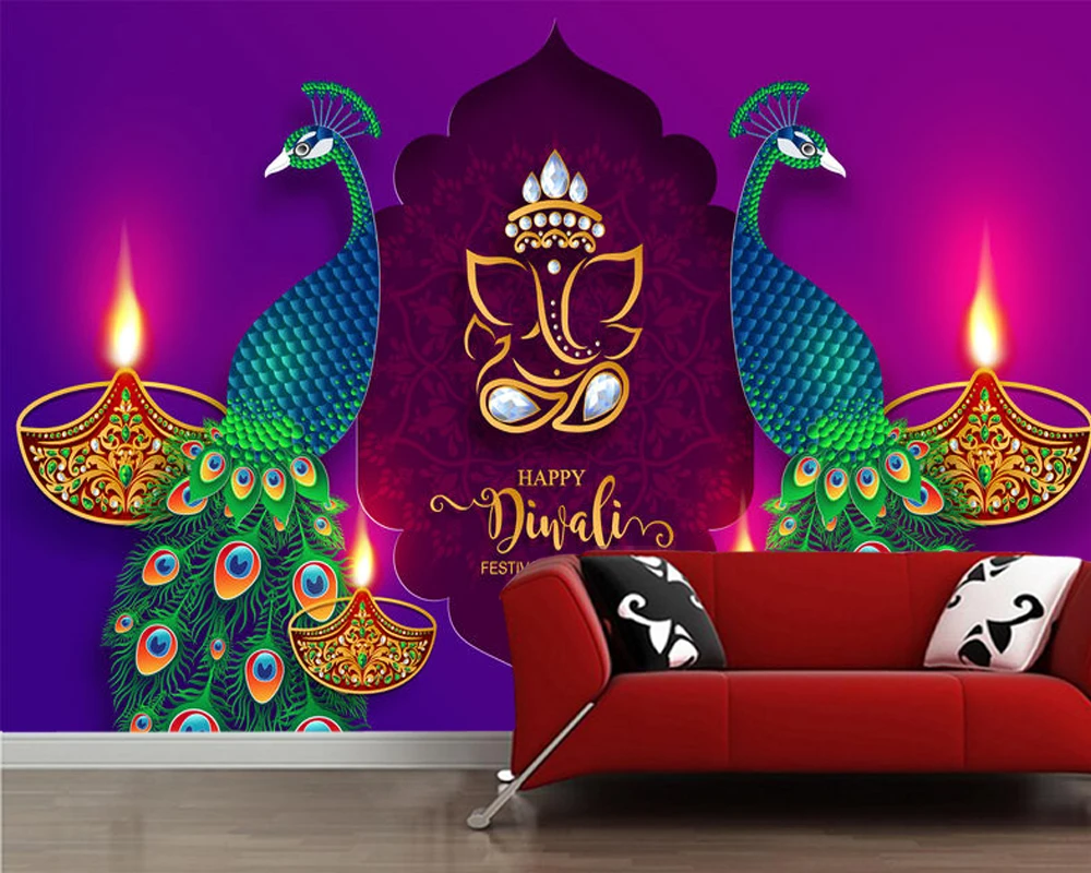 Diwali Pattern Peacock Indian Style 3d Wallpaper Papel De Parede ...