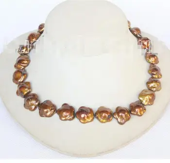 

Free Shipping 18mmX19mm Baroque coffee Reborn Keshi pearls necklace dragon clasp j10396^^^@^Noble style Natural Fine jewe FREE