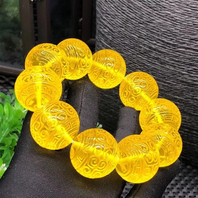 Natural Old Reed pattern amber Beads Bangles Yellow Men Women Amber Bracelet handcarved Raw amber bracelets real gold jewelry
