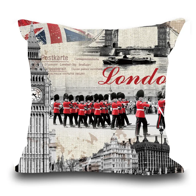 Винтажные Стиль вывеска Лондонское здание печатные декоративные диванные