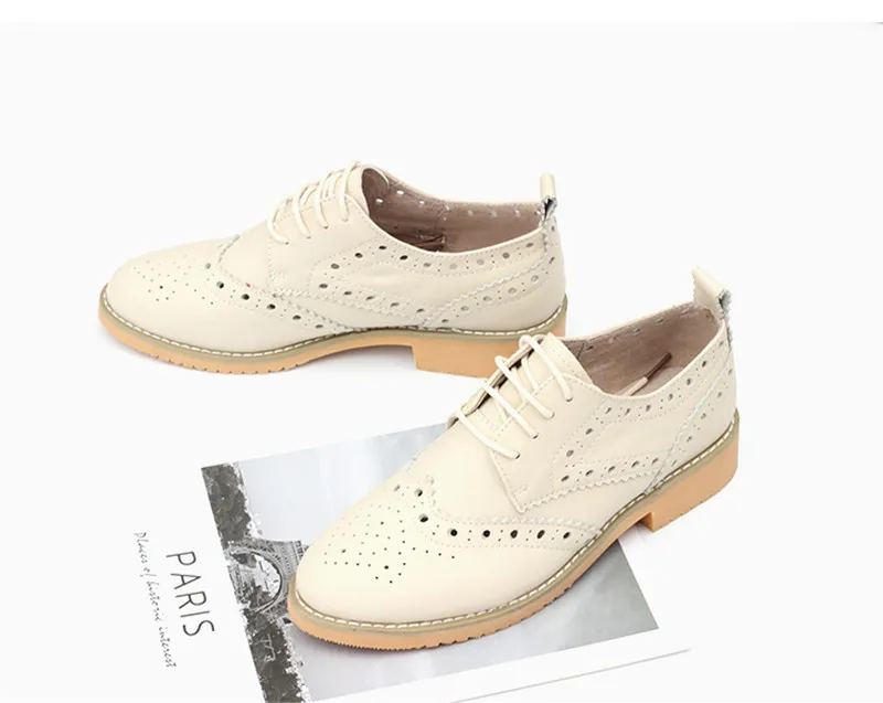 Spring 2020 New Genuine Leather Lace-Up College Women's Brogues Shoes Vintage Carved Single Oxford Shoes For Woman Plus Size 43 (28)