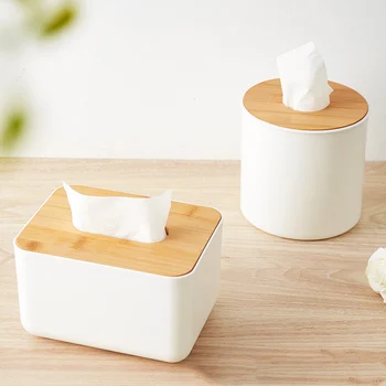 

Bamboo Wood Cover Plastic Tissue Box Holder Storage Organizer Tissue Box Paper Holder Case for Home Decoration Kitchen Organizer