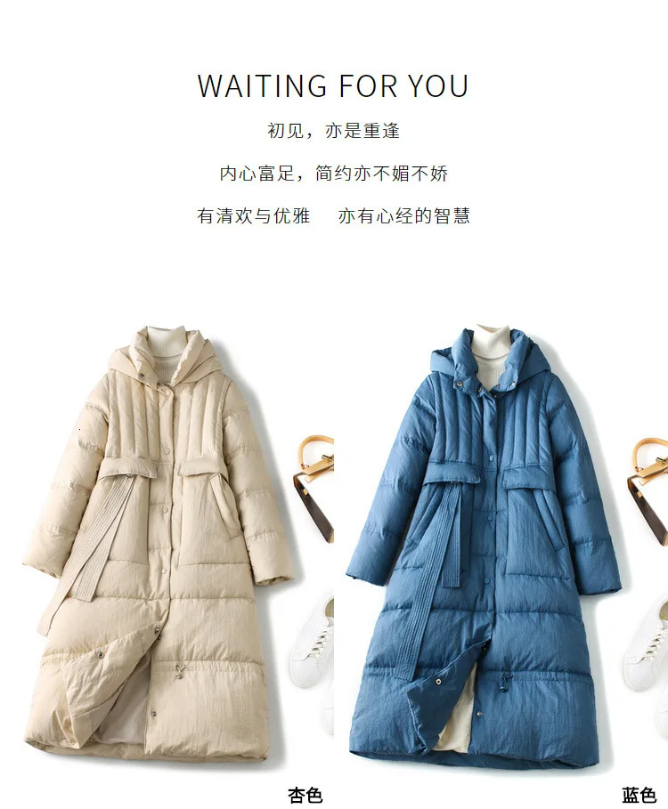 High Quality 90% White Duck Down Jacket Female Long Section Winter Fashion New Hooded Thick Warm Women's Jacket J10334