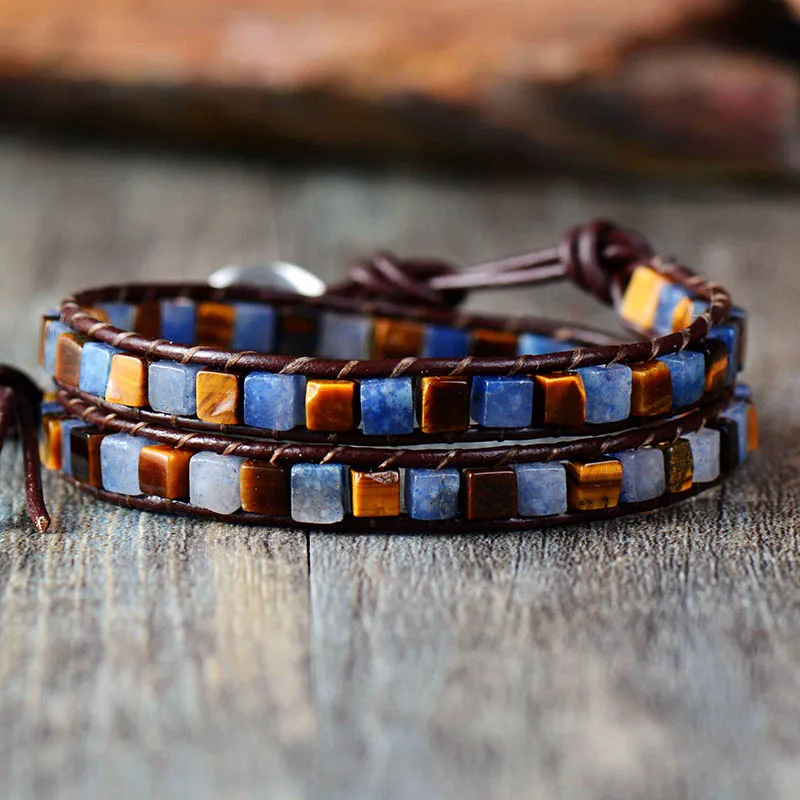 Women Leather Bracelets High End Mix Natural Stones 2 Strands Wrap Bracelets Vintage Weaving Bead Bracelet Dropshipping - Image 4