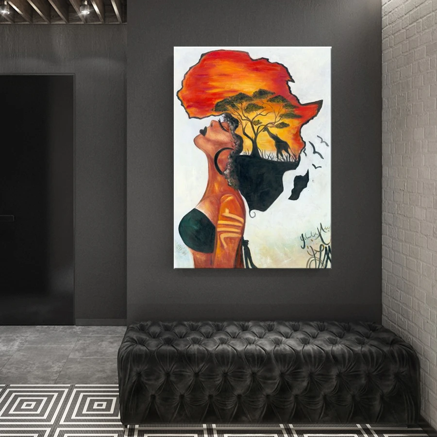 

African Women Art Paintings Wall Art Canvas Prints Sunset Landscape and Posters Pictures Abstract Figure Home Decor Art