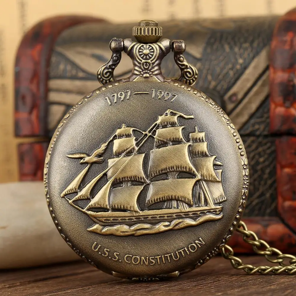 Bronzo Antico 3D Barca A Vela Tela Barca A Vela Nave Orologio Da Tasca Collana Orologio U.S.S. Regali Di Benedizione Dell'Orologio Con Ciondolo A Form