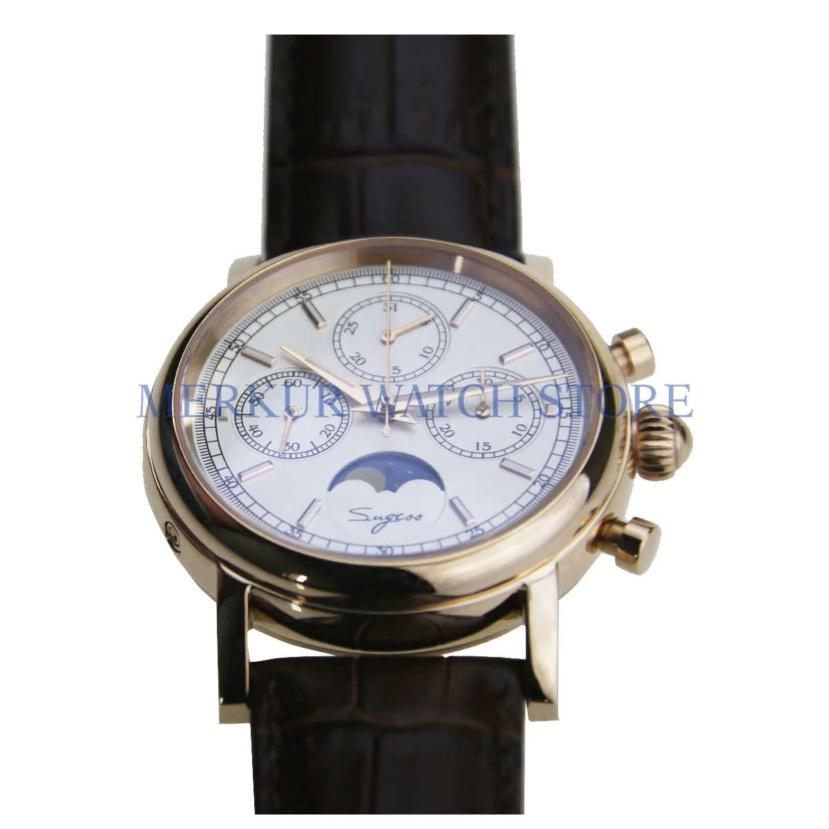 Sugess люминесцентное платье Роскошные Чайка движение Moonphase календарь механические мужские часы с хронографом