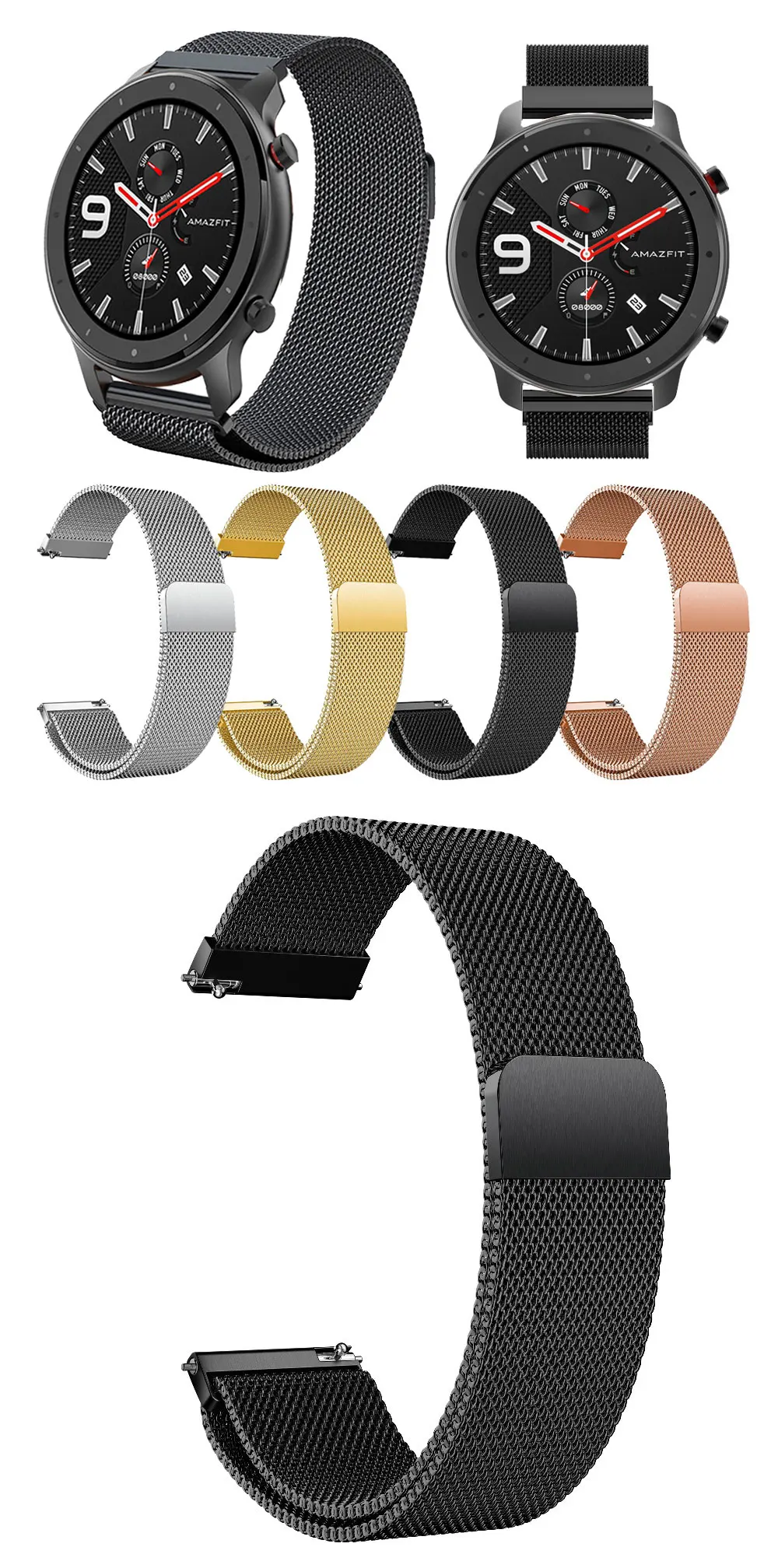 Металлический Миланский ремешок на запястье для Xiaomi Huami Amazfit GTR 47 мм 42 мм браслет для Huami Amazfit Bip lite Молодежный ремешок для часов