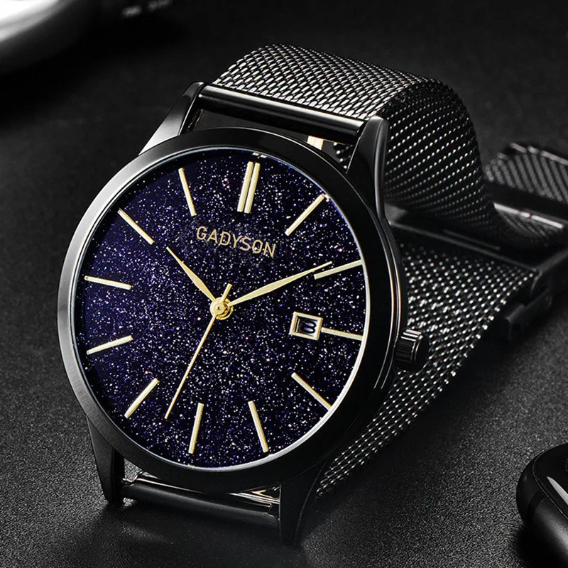

Men Waches Relogio Masculino Watches Luxury Quartz Watch Stainless Steel Starry Sky Dial Casual Bracele Watch Calender Clock2019