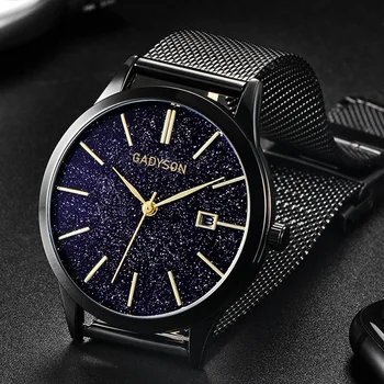 

Waches Men Relogio Masculino Watches Luxury Stainless Steel Starry Sky Dial Quartz Watch Casual Bracele Watch Calender Clock2019