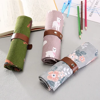 

Cartoon Animals Pencil Case Student Stationery Canvas Roll Pouch Makeup Brush Painting Pen Storage Bag School Pencil Box
