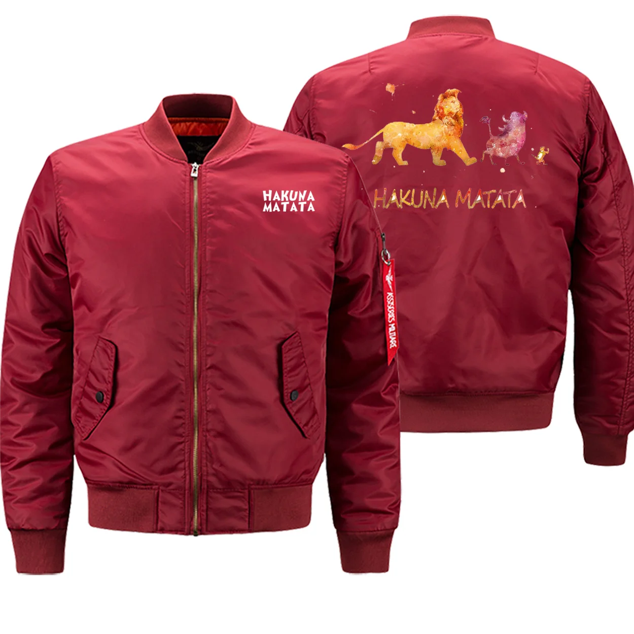 Лидер продаж, зимняя уличная одежда, мужские куртки Simba, куртка-бомбер, мотоциклетная, Король Лев, военная, хип-хоп, повседневная куртка на молнии, толстое пальто - Цвет: red6