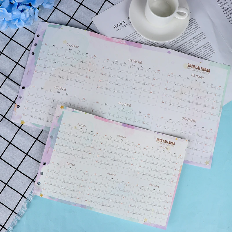 New Creative cute cartoon 2020 year calendar index divider for 6 holes diary binder weekly planner notebooks,A5 A6