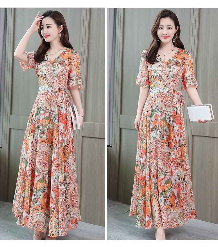 Летнее пляжное платье с коротким рукавом и принтом размера плюс для женщин Vestidos Femme Dresse