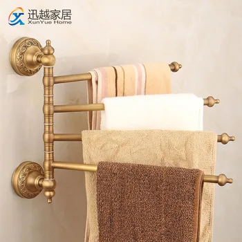 

Towel Bars Antique Full Copper 4Pole Gold Shower Rack Wall Mounted Movable Rotatable Rod Multi-Bar Bathroom Brass Accessories