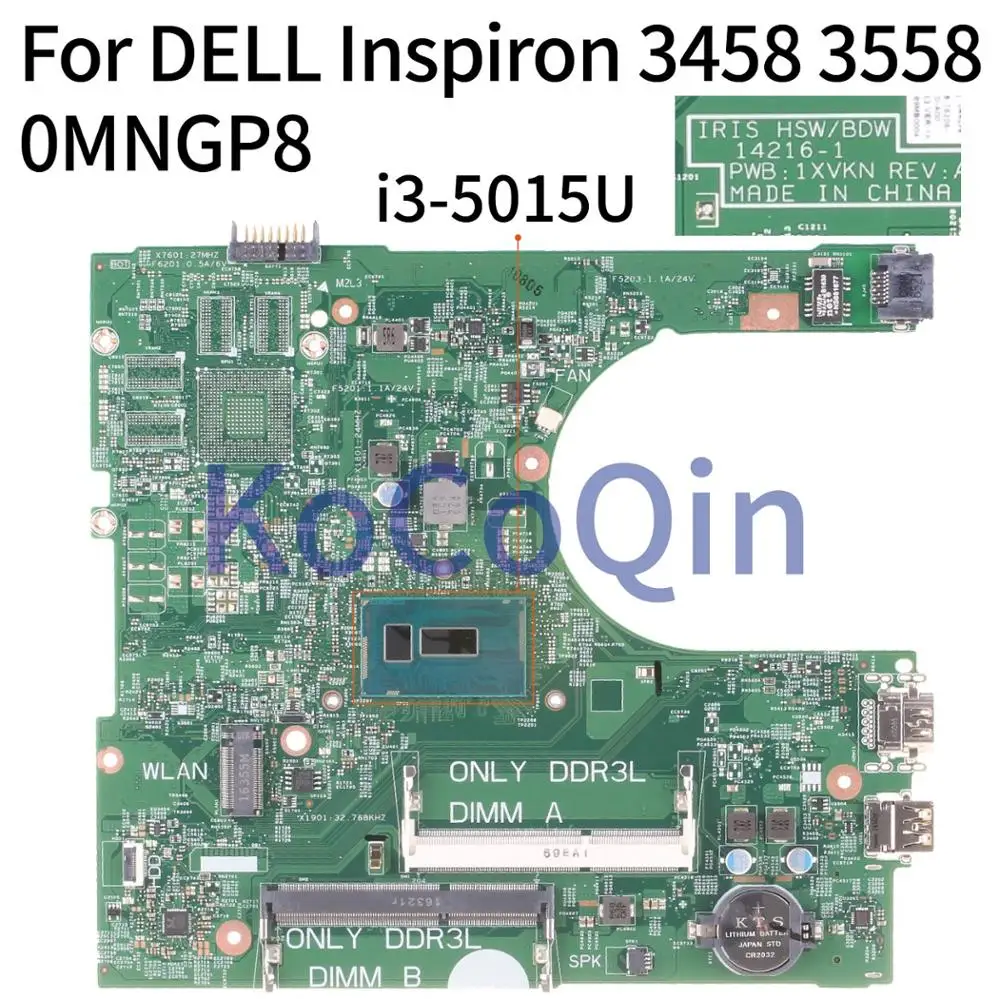price cut KoCoQin Laptop motherboard For DELL Inspiron 3458 3558 Core I3-5015U SR245 Mainboard CN-0MNGP8 0MNG