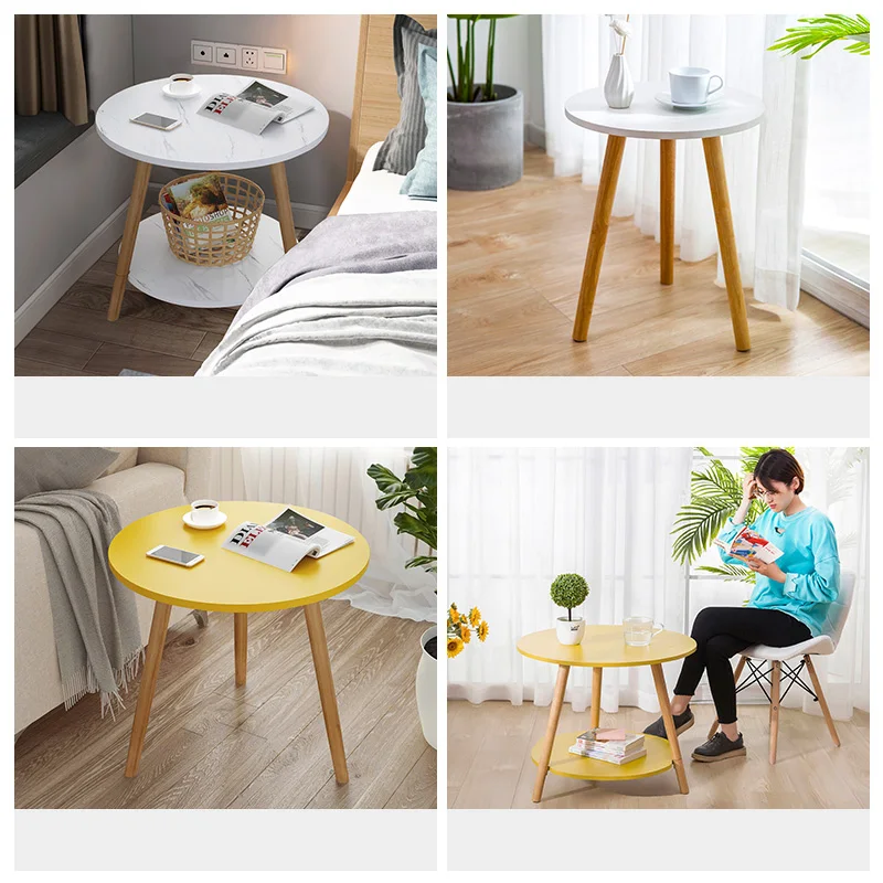 Креативный круглый журнальный столик из дерева в скандинавском стиле
