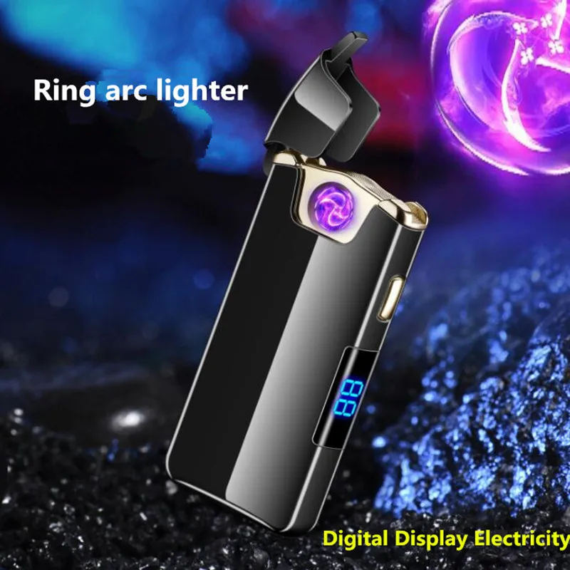 

Newest Creative Ring arc USB lighter Power display Plasma Cigarette lighter USB charging Windproof Electronic cigar lighters