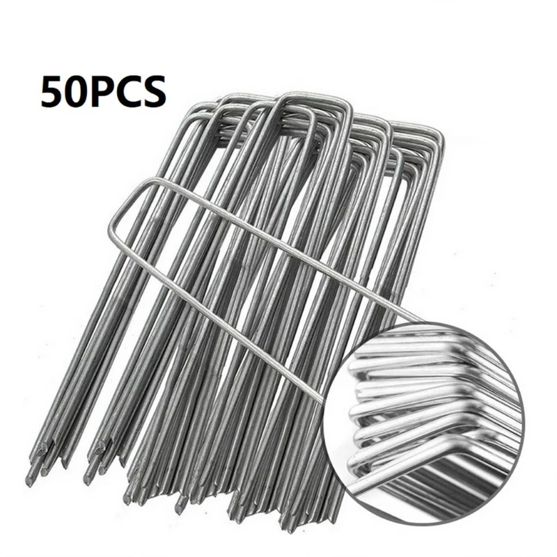 

50 Pcs Weedproof Cloth Ground Nail Lawn Fixer for Fixing Weed Mesh Floor Galvanized Steel Garden Stake Staple Mulch Nail