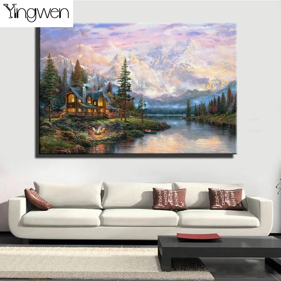 Алмазная живопись лес горы озеро кабина 5D алмазная вышивка своими руками картина