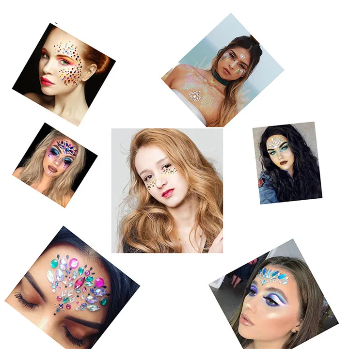 1  Acrylic Rhinestone Face Stickers Women Halloween Christmas Birthday Party Decor Environmentally Colorful Crystal Face Stickers