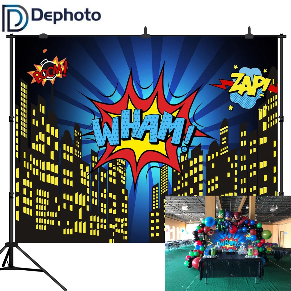 Dephoto Comics супергерой город дети фотографии фоны Индивидуальные день рождения для