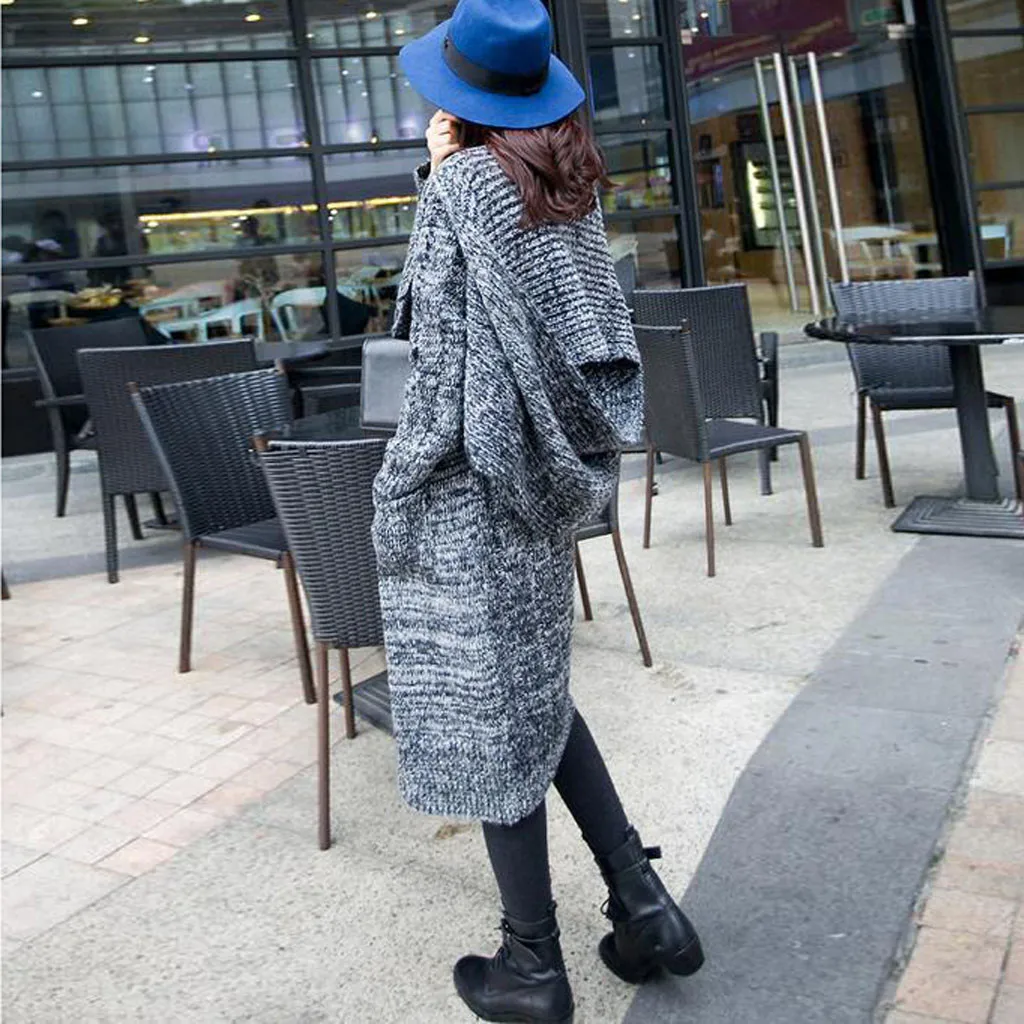 New Fashion Knitted Sweater Cardigan for Women Winter Warm Ladies Scarf Collar Pockets Long Coats Outwear chaqueta mujer z1105