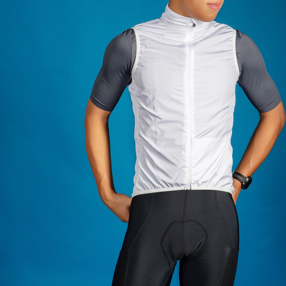 

SPEXCEL all white pro team cycling windproof gilet vest lightweight cycling vest mesh fabric at back