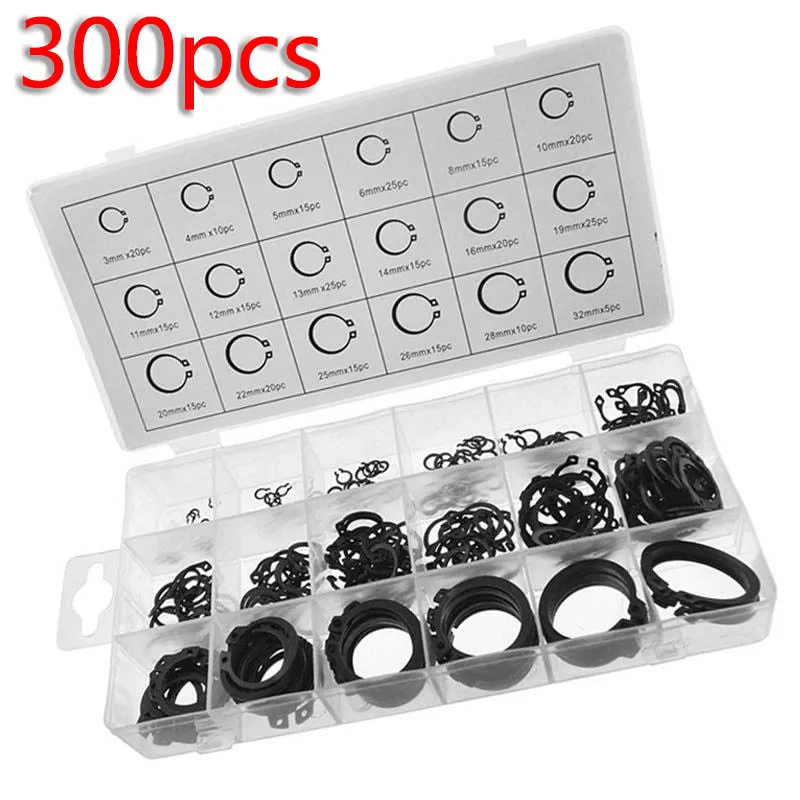 300pcs Fastener Clip Kit Retaining Ring Internal Circlip Snap Storage box