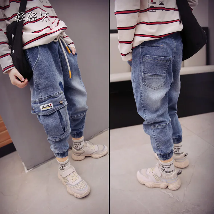 

BOY'S Denim Trousers 2019 New Style CHILDREN'S Trousers Middle And Large CHILDREN'S Trousers Boy Loose-Fit Light Color Pants Fas